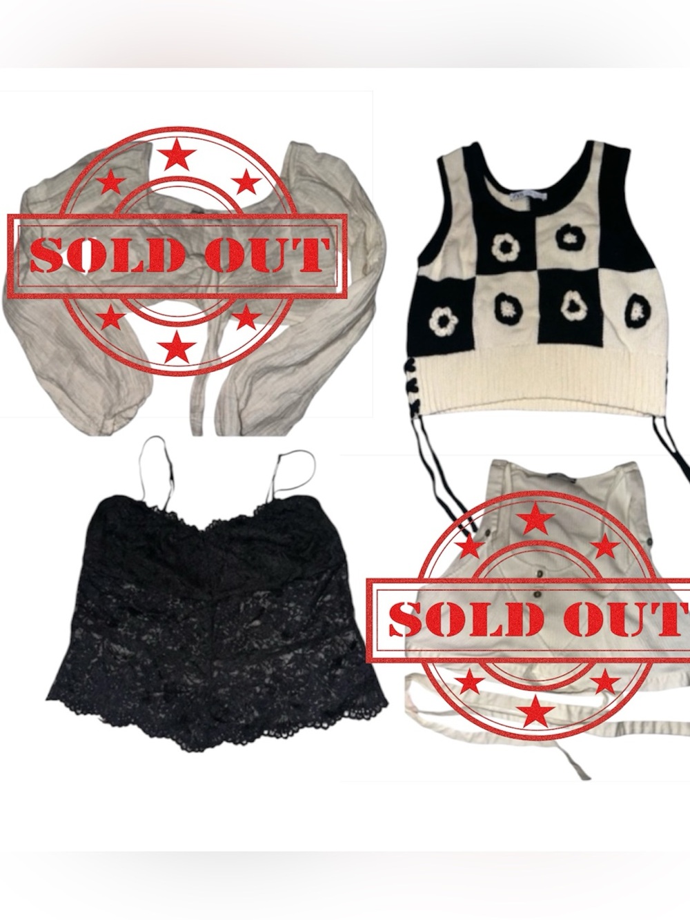 Checker Knit Cropped Tank Top - Black & Cream 4 pc Bundle all size medium